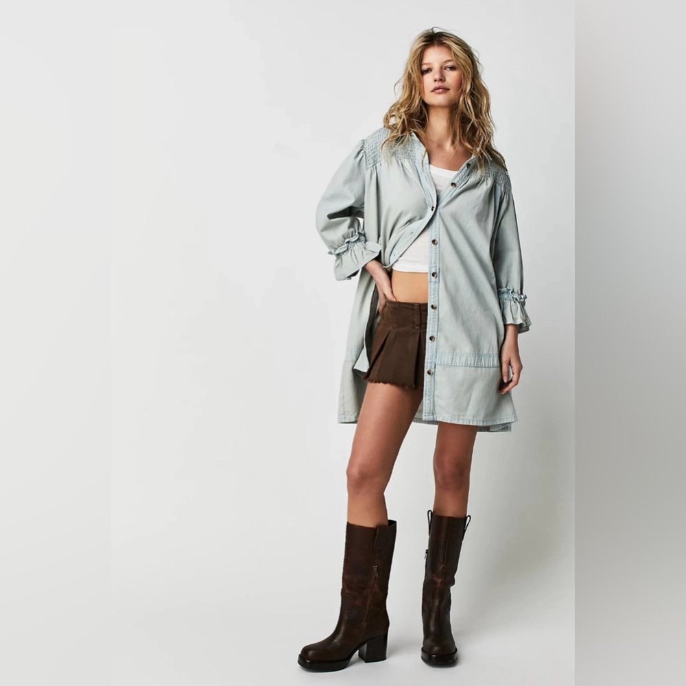 Free People Vanessa Denim Oversized Tunic Top, Light Blue - Picture 3 of 6